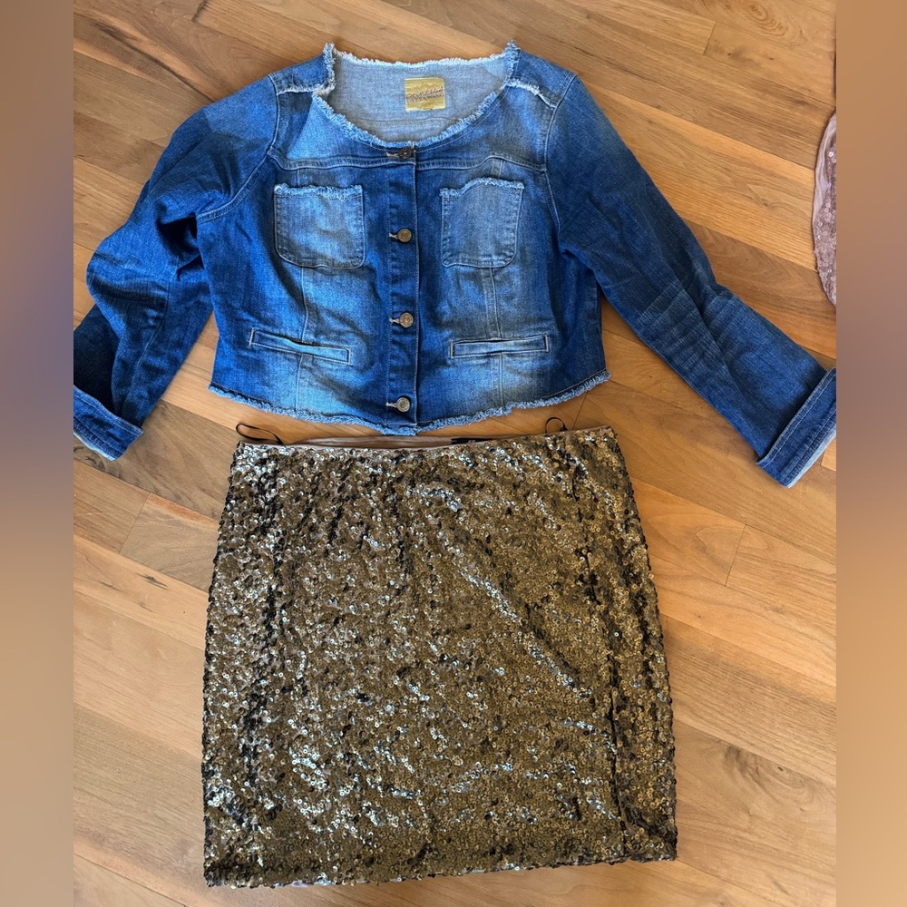 Bundle Set of mini skirt and and denim jacket. Perfect for new year
